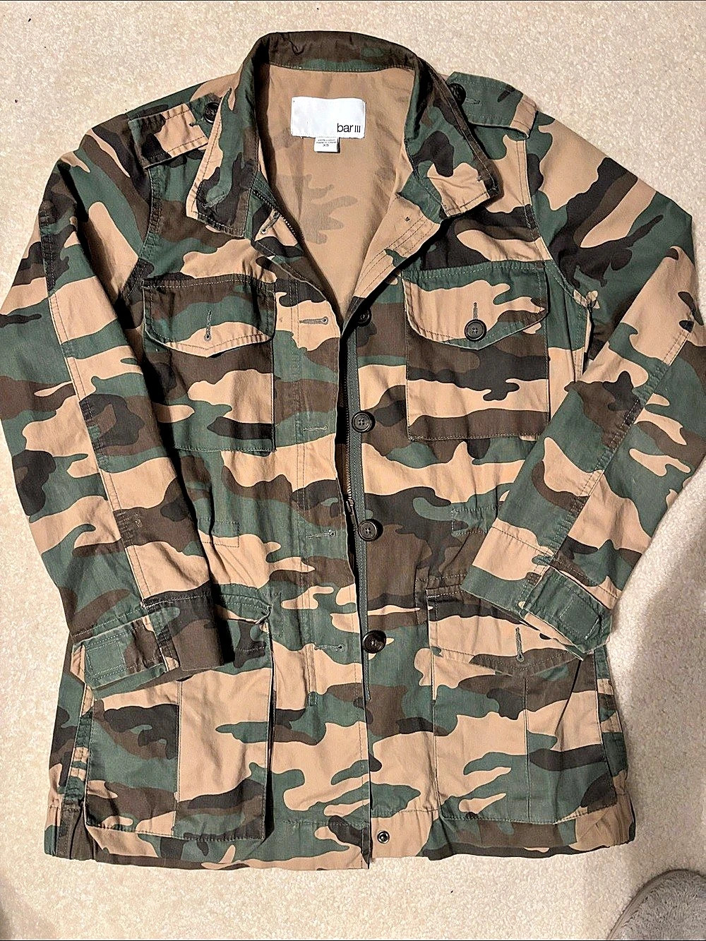 bar III Women's Camo Utility Jacket Green & Brown XS